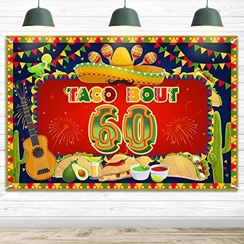 6 על 4 רגל רקע באנר שמח ליום הולדת 60-טאקו התקף 60 פיאסטה קקטוס מקסיקני אספקת מסיבת קישוטי יום הולדת