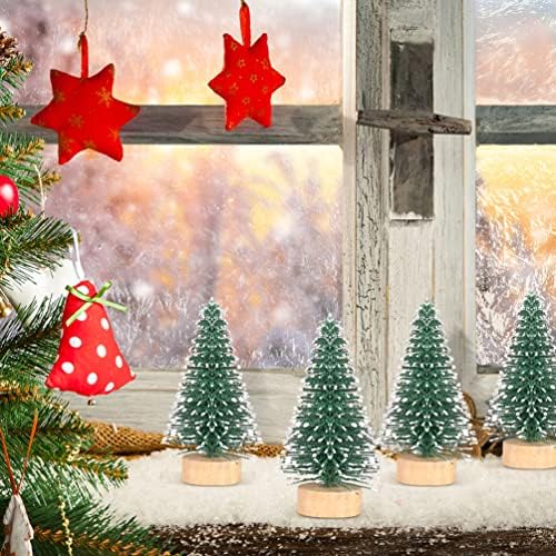Veemoon 12 יח 'עץ חג המולד מיני מלאכותי, עץ אורן מיני עם שלג ובסיס עץ מברשת עצי חג המולד עצי מיני מלאכותיים