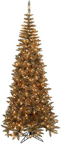 Vickerman 6.5 'טינסל עתיק שמפניה עץ חג מולד מלאכותי, אורות ברורים דוראים, עיצוב בית מקורה עונתי