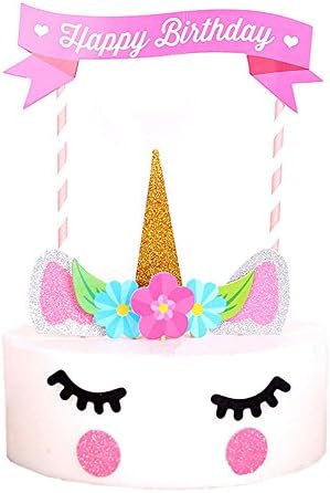 עוגת יום הולדת שמח טופר עוגת חד קרן דגל דגל מסיבת יום הולדת ציוד קישוט עוגות למסיבת יום הולדת לתינוק