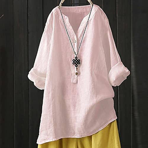 נשים כותנה פשתן חולצות בתוספת גודל כפתור למעלה מקרית חולצות 2023 קיץ צווארון ארוך / קצר שרוול חולצות