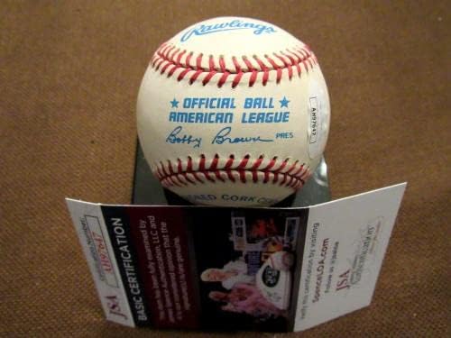 JIMMY KEY 1996 WSC NY Yankees Blue Jays חתום על Auto Vintage Oal Baseball JSA - כדורי בייסבול עם חתימה