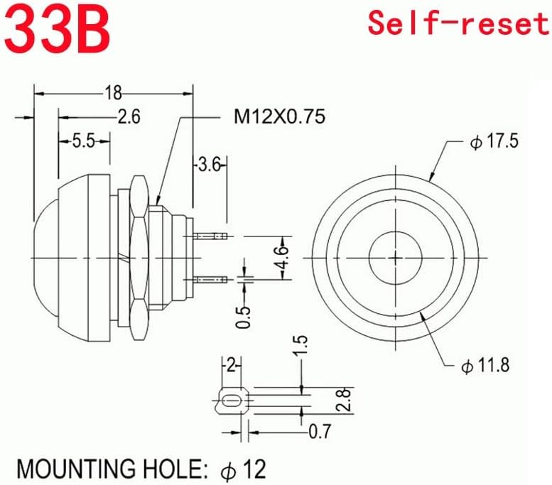 MOMTC MINI עגול כפתור מתג PBS-33A הנעלה עצמית 33B RESET עצמית 2PIN 12 ממ 3A 250VAC 1A 125VAC ציוד חשמלי