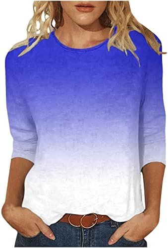 צמרות אימון MRGIINRI לנשים 3/4 חולצות שרוול שיפוע חולצות מודפסות טייז 2023 צווארון קרקע מזדמן סווטשירט