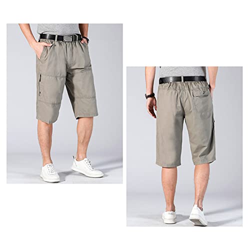 גברים של חיצוני רוכסן כיס מכנסיים קצרים מטען אלסטי מותניים טיולים טקטי מכנסיים כיסים רב 3/4 ארוך קצר