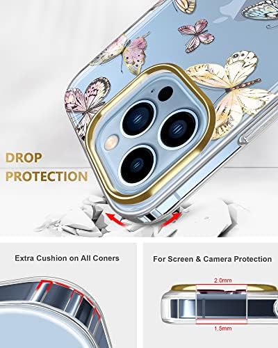 Jiaxiufen Clear Case תואם לאייפון 13 Pro ציפוי זהב מעצב פרפר עיצוב מגן מגן אטום זעזועים דק TPU פגוש