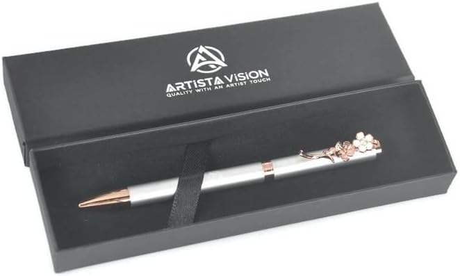 Artista Vision Clip Clip עיצוב נשים עט עם קופסא מתנה עט חמוד למתנה נחמדה. דיו עט שחור. עט כסף נחמד לנשים