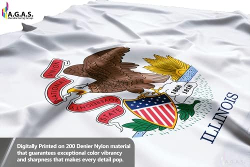 אגאס אילינוי דגל מדינת 3x5 ft - הדפס דו צדדי 200d ניילון - גלימות פליז תפור קצוות דהייה צבעים חדים -