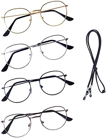 Joxigo 4 חבילה יוניסקס משקפי קריאה לגברים נשים רטרו וינטג 'מסגרת מתכת + רצועת משקפיים