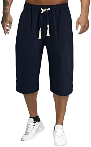 מכנסי פשתן גברים גדולים גבוהים רשת קצרים גברים מגברים אופנה מזדמנת בצבע מוצק פשוט כותנה ומכנסי פשתן