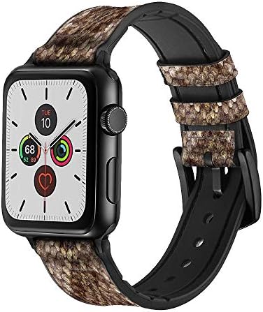 CA0481 רעשן עור נחש עור גרפי עור מודפס וסיליקון רצועת רצועת שעון חכמה עבור Apple Watch Iwatch Size 38