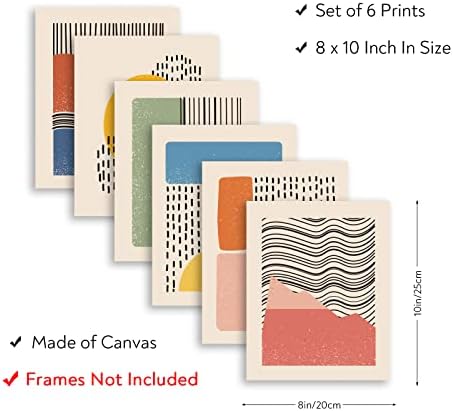 מודרני מודרני מודרני הדפסים לאמנות קיר סט של 6 עיצוב קיר מינימליסטי גיאומטרי אמצע המאה, לא ממוסגר 8x10