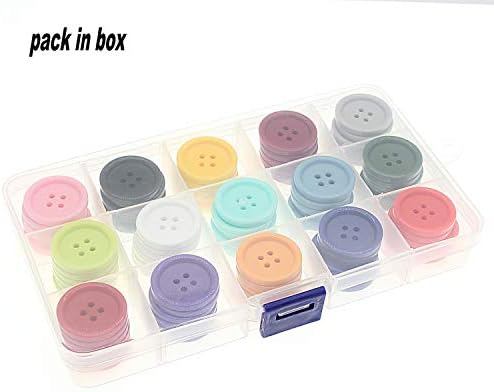 15 צבעים תפירה לחצני שרף 1 אינץ 'כפתורים צבעוניים למלאכות תפירה DIY, חבילה של 90 עם קופסא שונלי