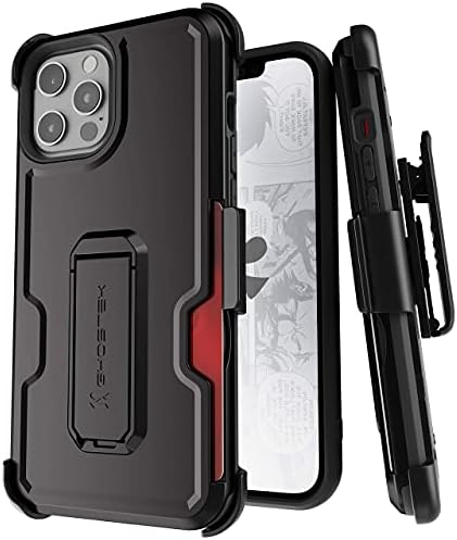 קליפ חגורת שריון של Ghostek Iron iPhone 12 Pro Max Case עם נרתיק, מחזיק כרטיסים, Stand Stand Cover Body