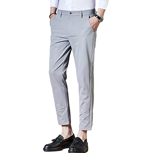 מכנסי מתיחה דקים לגברים בצבע אחיד מכנסיים חליפה מחודדת רזה מכנסיים עסקיים עמידים בפני קמטים קלים