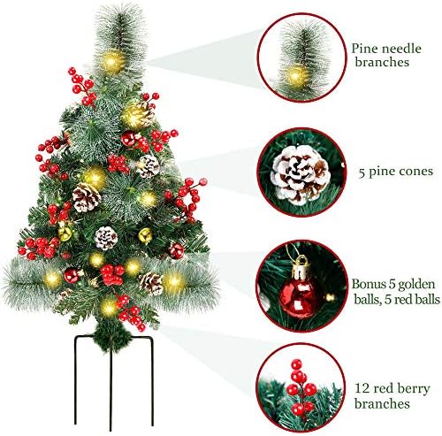 JueGoal 2 חבילה 30 אינץ 'מסלול מואר לפני עצי חג המולד, מילוי כד חג המולד מלאכותי עם 60 פנסי LED, פירות