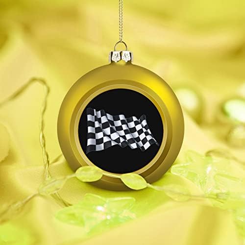 דגל מירוץ משובץ בשחור לבן כדורי חג המולד קישוט קישוט אטום לקסמים עץ חג המולד קישוט תלוי