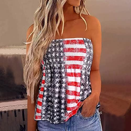 נשים 4 ביולי צינורות צמרות סטרפלס טנקי דגל אמריקאים סקסיות בנדו סקסיות חולצות ללא שרוולים יום עצמאות