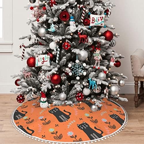 חצאית עץ חג המולד עם פום לקצץ כתום-שחור-קטאט-חלל-חלקי קישוטי בית חג המולד 36