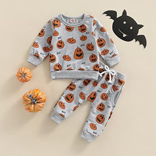 Ynibbim Halloween Baby Boy Boy בגד חולצות דלעת ומכנסיים תינוקות יילודים שרוול ארוך שרוול סווטשירטים