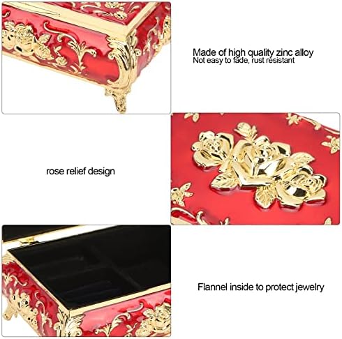 קופסת תכשיטים וינטג 'של זרודיס, מארגן תיבות תלת אופן אמייל עם עיצוב רוז עיצוב מלבן תכשיטים עתיקים מארז