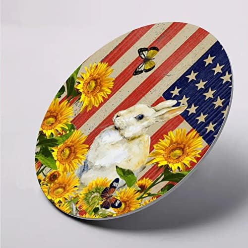 ברוך הבא ארנב אמריקאי דגל פרפר חמניות חמניות עתיקות שלט אלומיניום 8x8in, חובב כלבים וינטג 'דלת קיר שלט