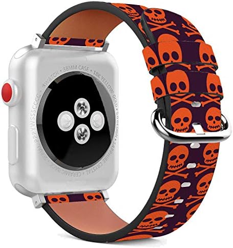 תואם ל- Apple Watch - 42 ממ / 44 ממ / 45 ממ צמיד צמיד עור עם אבזם ומתאמים נירוסטה - עצמות גולגולת כתומות