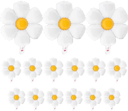 15 יחידים בלוני דייזי, בלוני נייר אלומיניום פרחים לבנים ענק