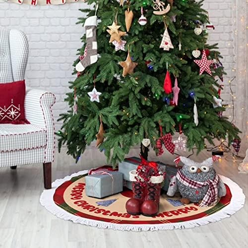 חצאית עץ חג המולד, חצאית עץ משובצת חג המולד עם ציצית, מחצלת קישוטי חג המולד של סנטה קלאוס, מחצלת קישוט