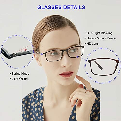 קריאת משקפיים כחול אור חסימת - 2 חבילה קוראי גברים נשים מלבן מחשב משקפיים 0.75
