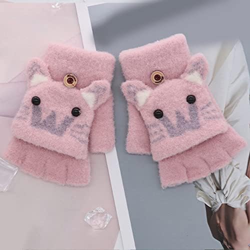 ילדים אופנה חתול דפוס חצי אצבע דש לסרוג קטיפה חם חורף כפפות כפפות לנשים קר מזג אוויר מחומם