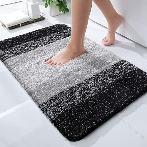 שטיח אמבטיה ושטיחי שירותים בצורת פרסה, שטיח אמבטיה בגודל 30 על 20 ושטיחי שירותים בגודל 24 על 20 בשחור,