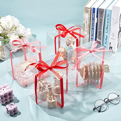 10 יחידות קופסות לטובת חתונה ברורות 6 על 6 על 6 קופסאות מתנה שקופות מרובעות לשוקולד ממתקים, אריזת מתנה
