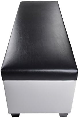 ספסל אחסון הנעליים הסודי היחיד עם ויניל מרופד, הנעל מעלית העות'מאנית, סדרת רטרו, 53 x 20 x 20.5 , שחור/לבן