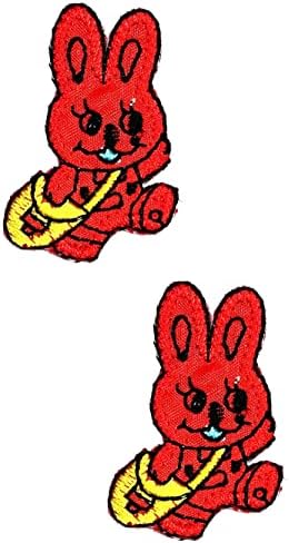 קליינפלוס 2 יחידות. מיני די אדום ארנב הליכה קריקטורה ילדים ברזל על תיקוני באני אופנה סגנון רקום מוטיב
