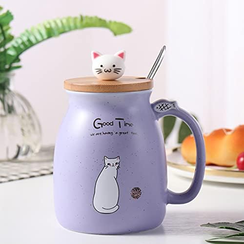15 עוז חמוד חתול קרמיקה קפה כוס קרמיקה ספל עם יפה קיטי עץ מכסה כפית תה ספל חמוד כוס הווה עבור אוהבי