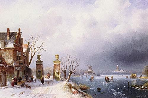 $ 80 - $1500 צויר ביד על ידי המורים של האקדמיות לאמנות-12 ציורים-בלגי 1818 עד 1907 נוף שלג חורף שטוף