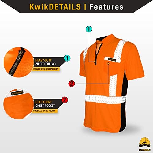 KWIKSAFETY - שרלוט, צפון קרוליינה - מהנדס חולצת בטיחות שרוול קצר - רוכסן צווארון - כיתה 2 ANSI OSHA