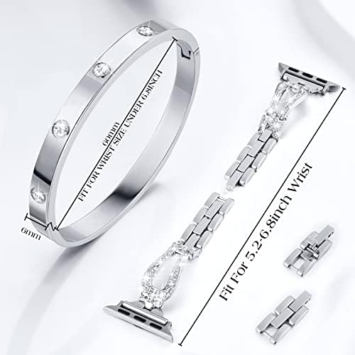 סט פס יוקרה V-Moro תואם להקת Apple Watch 44 ממ 45 ממ, צמידי תכשיטים לבושים צמיד עם רצועת דק של יהלום