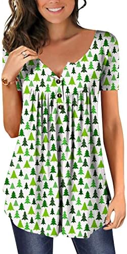 טיקוי נשים מקרית טוניקת חולצות עבור חותלות להסתיר בטן חולצות חג המולד ארוך שרוול הנלי חולצות בוטון עד