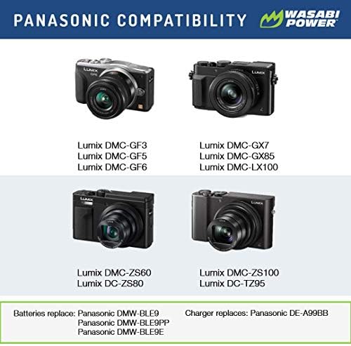 Wasabi Power Micro USB מטען כפול עבור Panasonic DMW-Ble9, DMW-BLG10 ו- DMC-GF5, DMC-GF6, DMC-GX7, DMC-GX85,