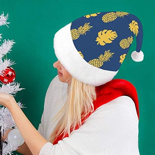 חג המולד סנטה כובע, זהב אננס חג המולד חג כובע למבוגרים, יוניסקס נוחות חג המולד כובעי לשנה חדשה חגיגי