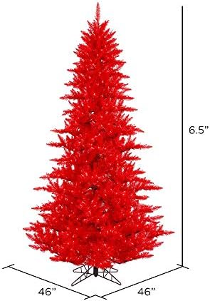 Vickerman 6.5 'עץ חג המולד מלאכותי של אשוח אדום, אורות מוארים דוראים אדומים, עיצוב בית מקורה עונתי