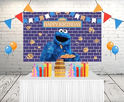 רקע מפלצת עוגיות כחולה לאספקת מסיבת יום הולדת באנר מצויר בגודל 5 על 3 רגל לקישוטי מסיבת רחוב