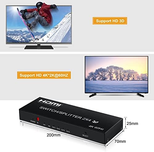 4K@60Hz HDMI Audio Audio Splitter Splitter 2 ב -4 בחוץ עם מתג HDMI מרחוק, Moyoon 2-Port עם SPDIF Audio