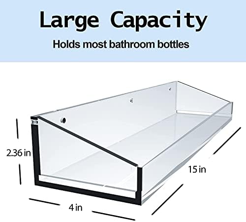 2 חבילות מדף אמבטיה אקרילי עם ווים מדף מקלחת צלול קיר קיר ללא קידוח אחסון עבה ברורה קיר שקוף קיר רכוב