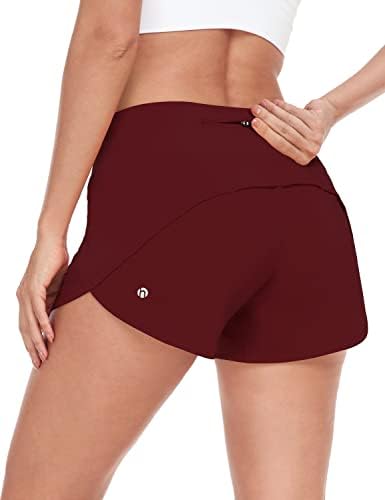 Heynuts ממקדים מכנסיים קצרים לנשים, מכנסיים קצרים אתלטי עם המותניים עם מכנסי אימון של אניה עם כיס רוכסן