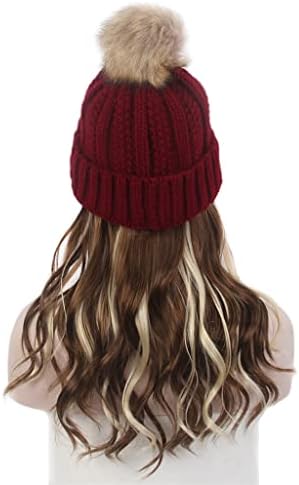 אופנה גבירותיי שיער כובע אחד אדום סרוג כובע פאה ארוך מתולתל המדגיש חום פאה כובע אחד