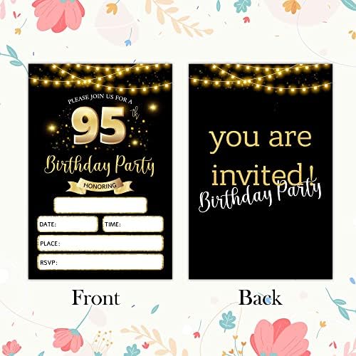 RLCNOT כרטיסי הזמנות ליום הולדת 95 עם מעטפות סט של 20 - הזמנות למסיבת יום הולדת זהב קלאסי זהב קלאסי