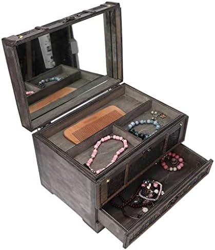 IRDFWH קופסא אחסון תכשיטים וינטג 'איפור עץ אלגנטי לשולחן התלבשות